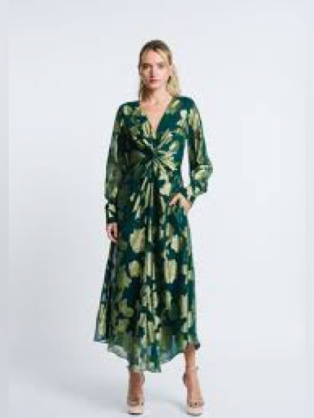 Ceibon Devyn Metallic Chiffon Twist Front Maxi Dress